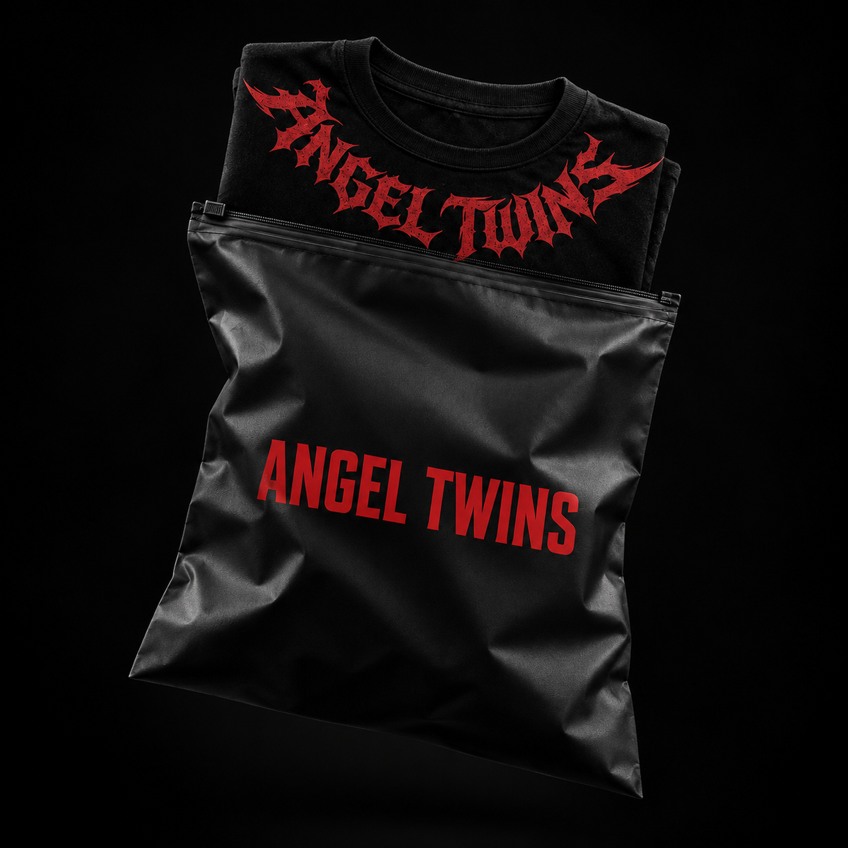 T-shirt Angel Twins noir et rouge, coupe ample